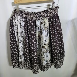 Claudia Richard Floral Patterned Brown and White Skirt, Size XL